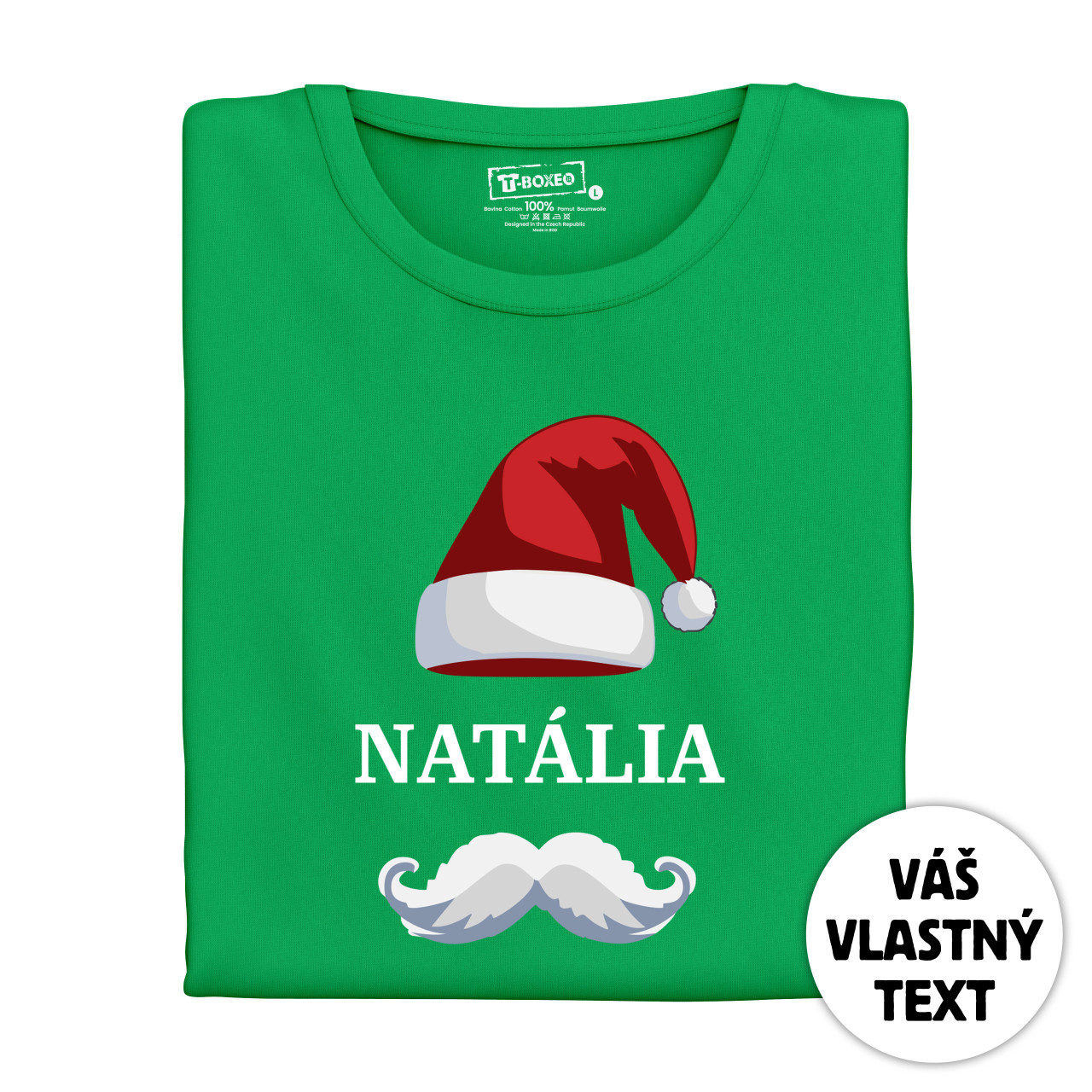 Dámské tričko s potiskem “Vánoční čepice s knírem” a jménem