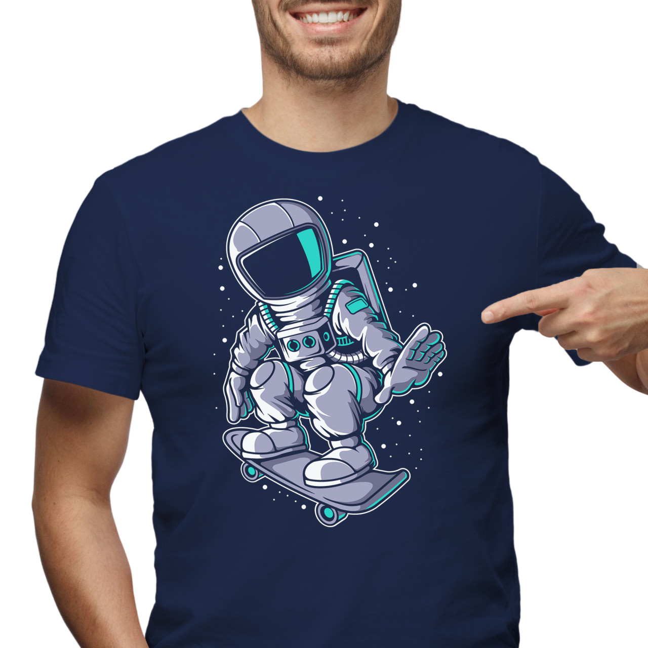 Pánské tričko s potiskem “Astronaut na skejtu v podřepu"