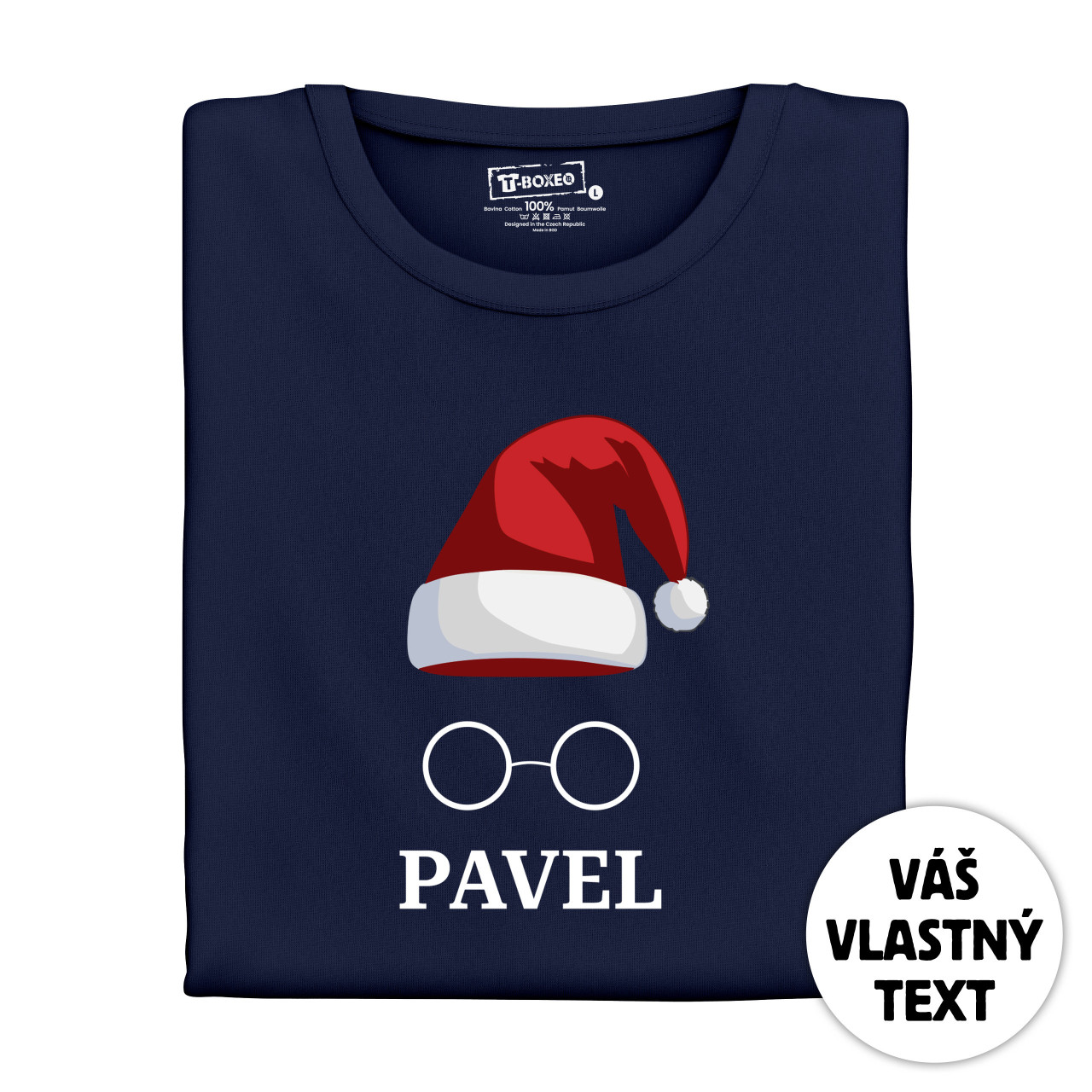 Pánské tričko s potiskem “Vánoční čepice s brýlemi” a jménem