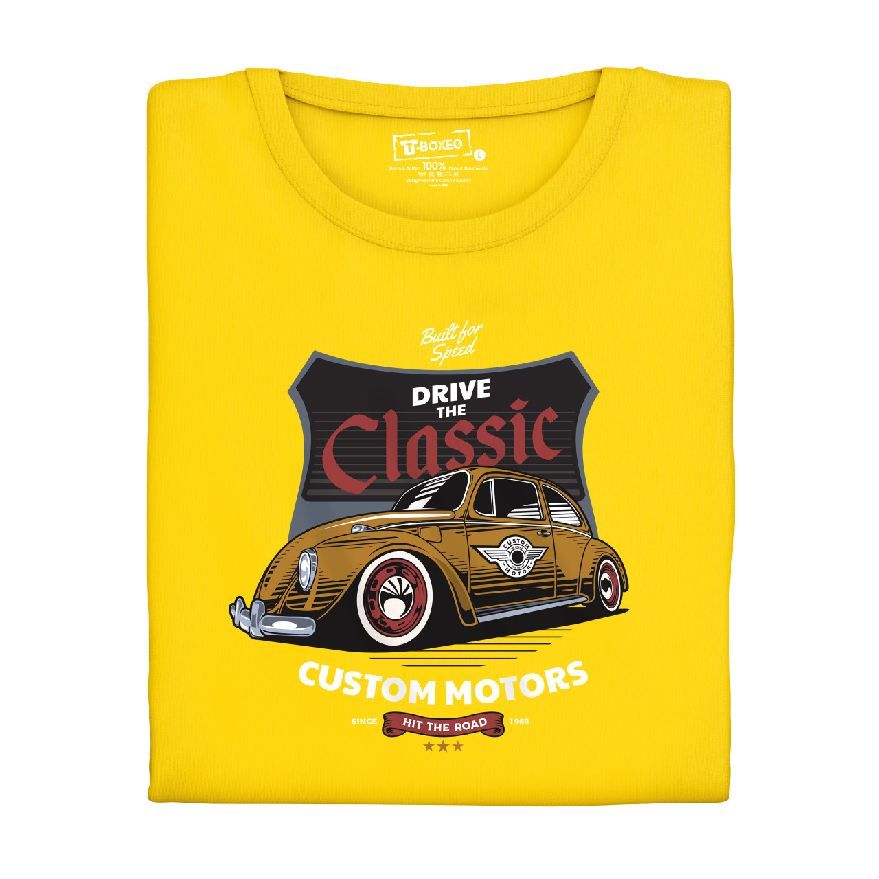 Pánské tričko s potiskem “Ride the Classic, oranžové auto"