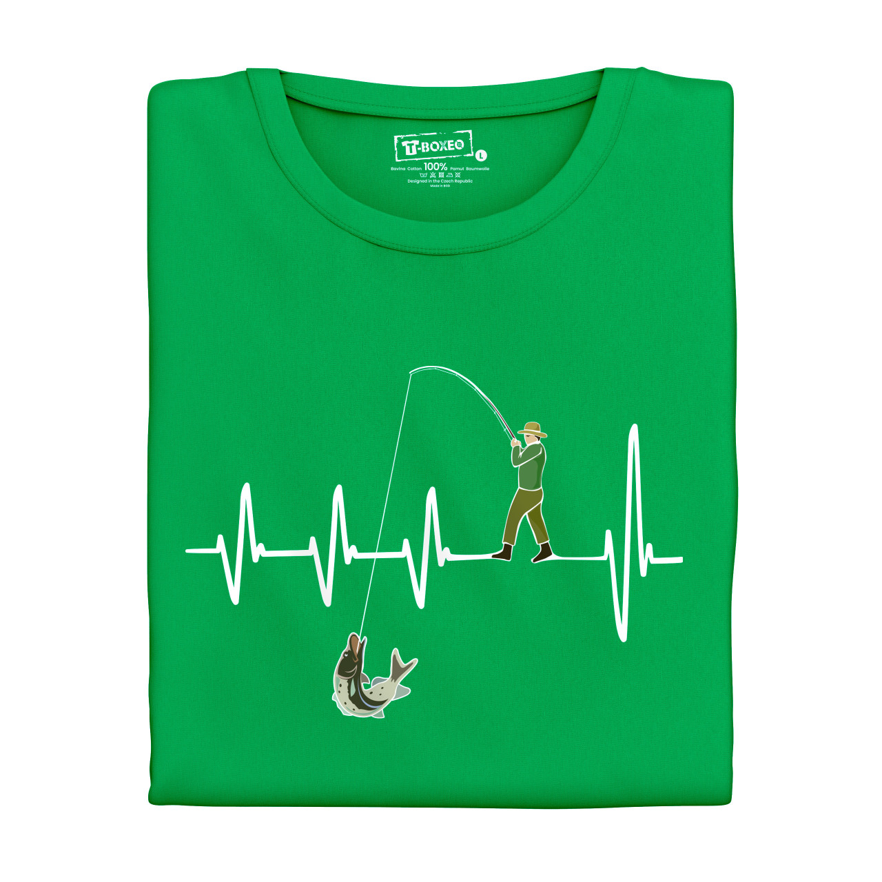 Pánské tričko s potiskem “Rybářský tep srdce”