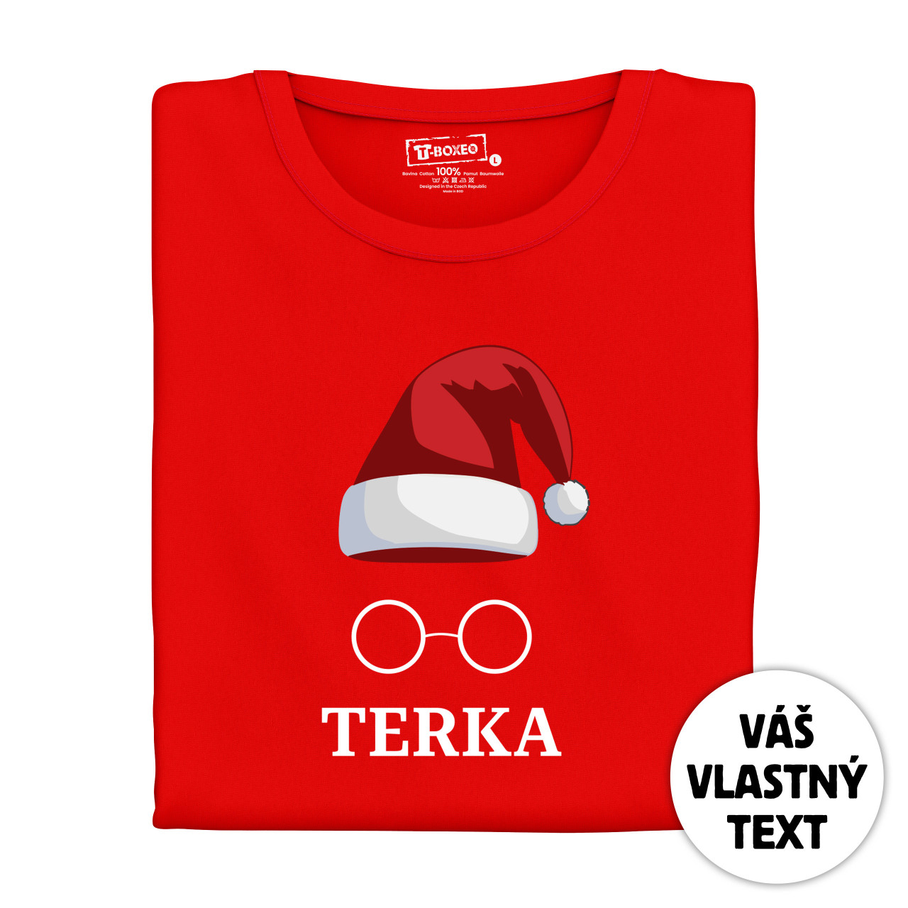 Dámské tričko s potiskem “Vánoční čepice s brýlemi” a jménem