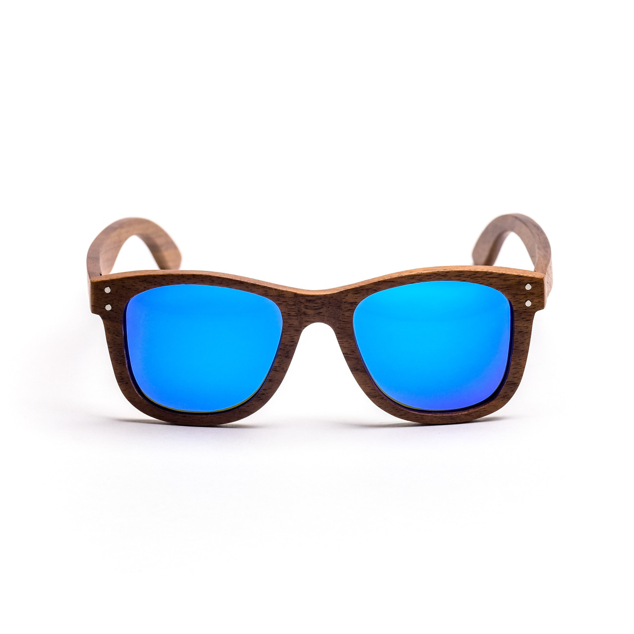 Brýle Wood – modré čočky + tmavý ořech s gravírováním