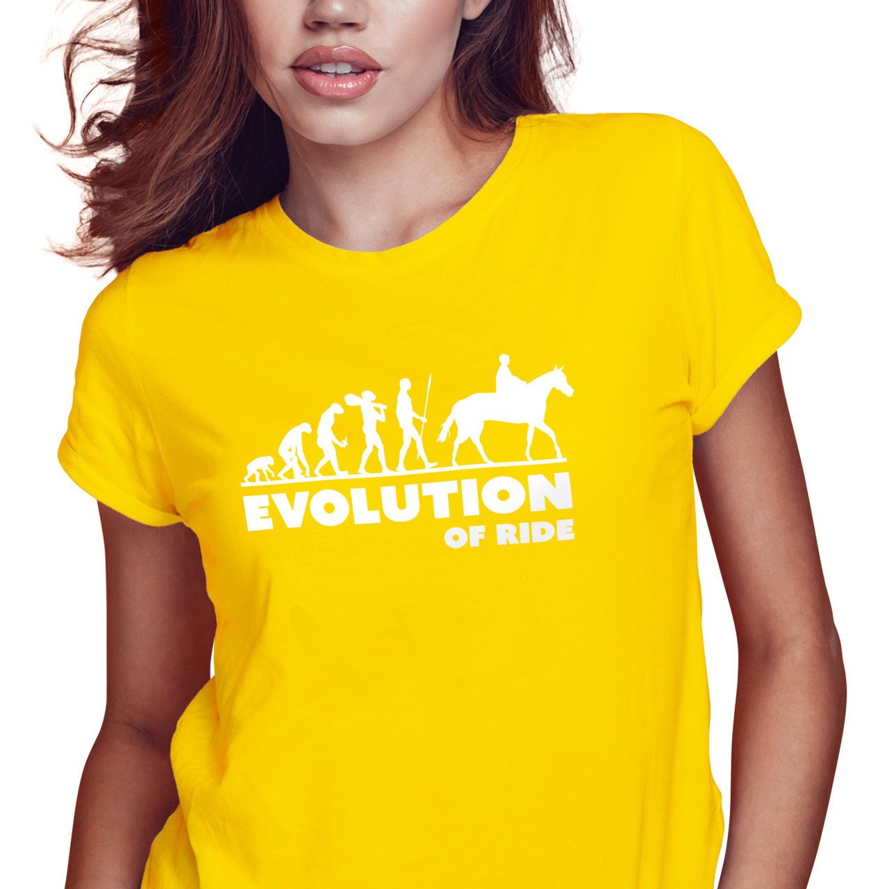 Dámské tričko s potiskem "Evoluce Jezkyně na koni"