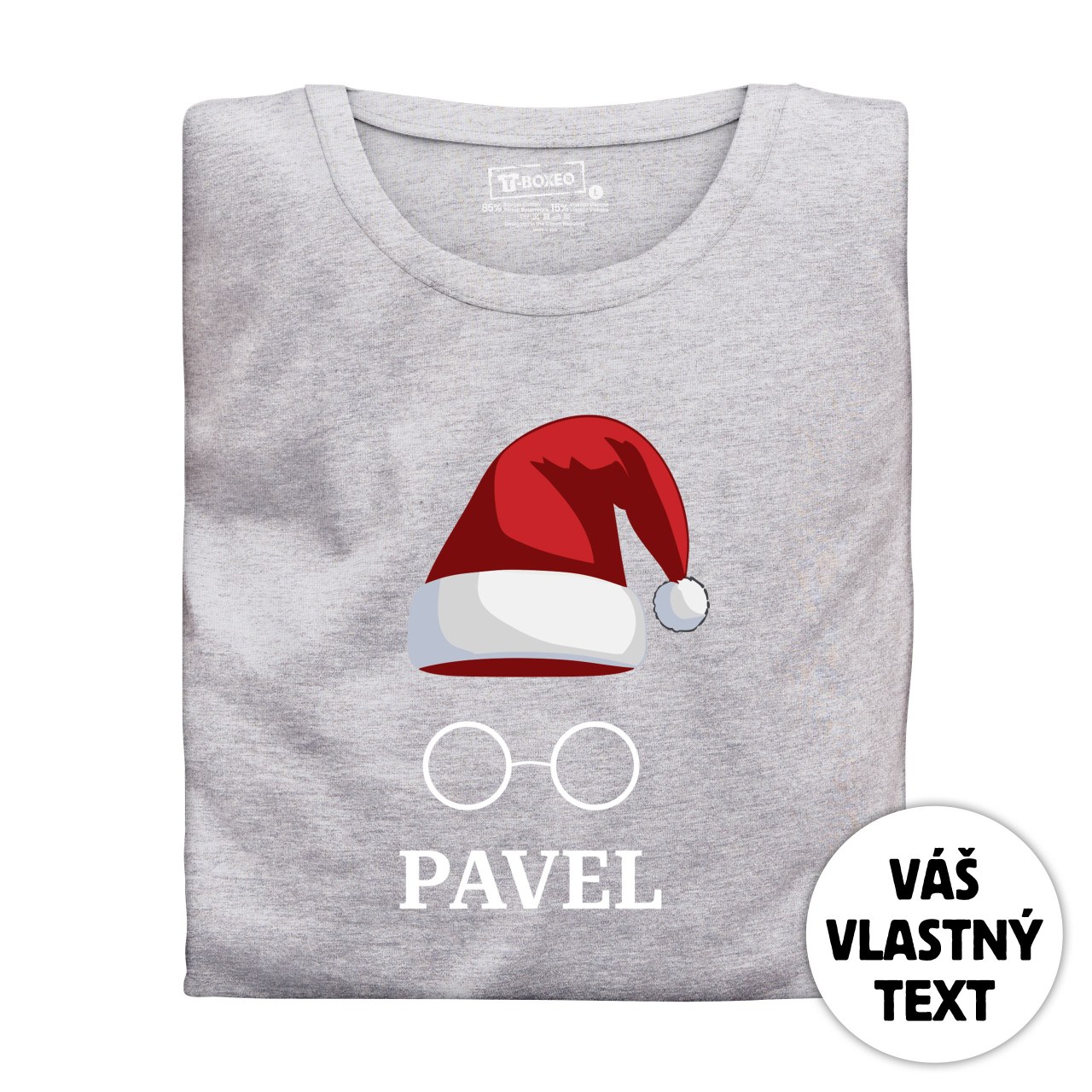 Pánské tričko s potiskem “Vánoční čepice s brýlemi” a jménem