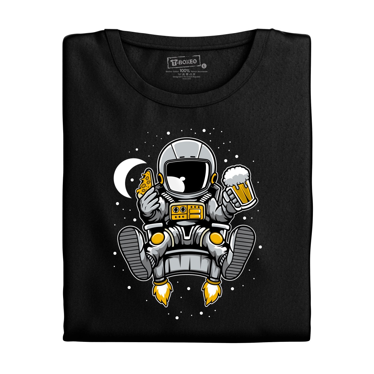 Pánské tričko s potiskem “Astronaut s pivem a pizzou”