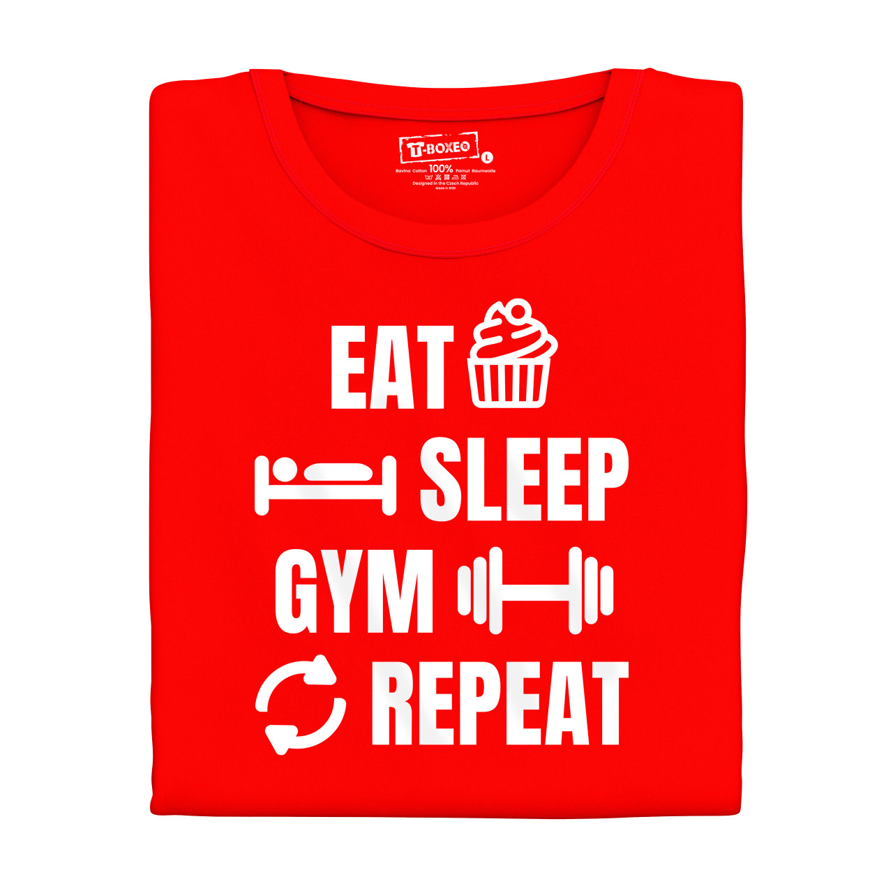 Dámské tričko s potiskem “Eat, Sleep, Gym, Repeat”