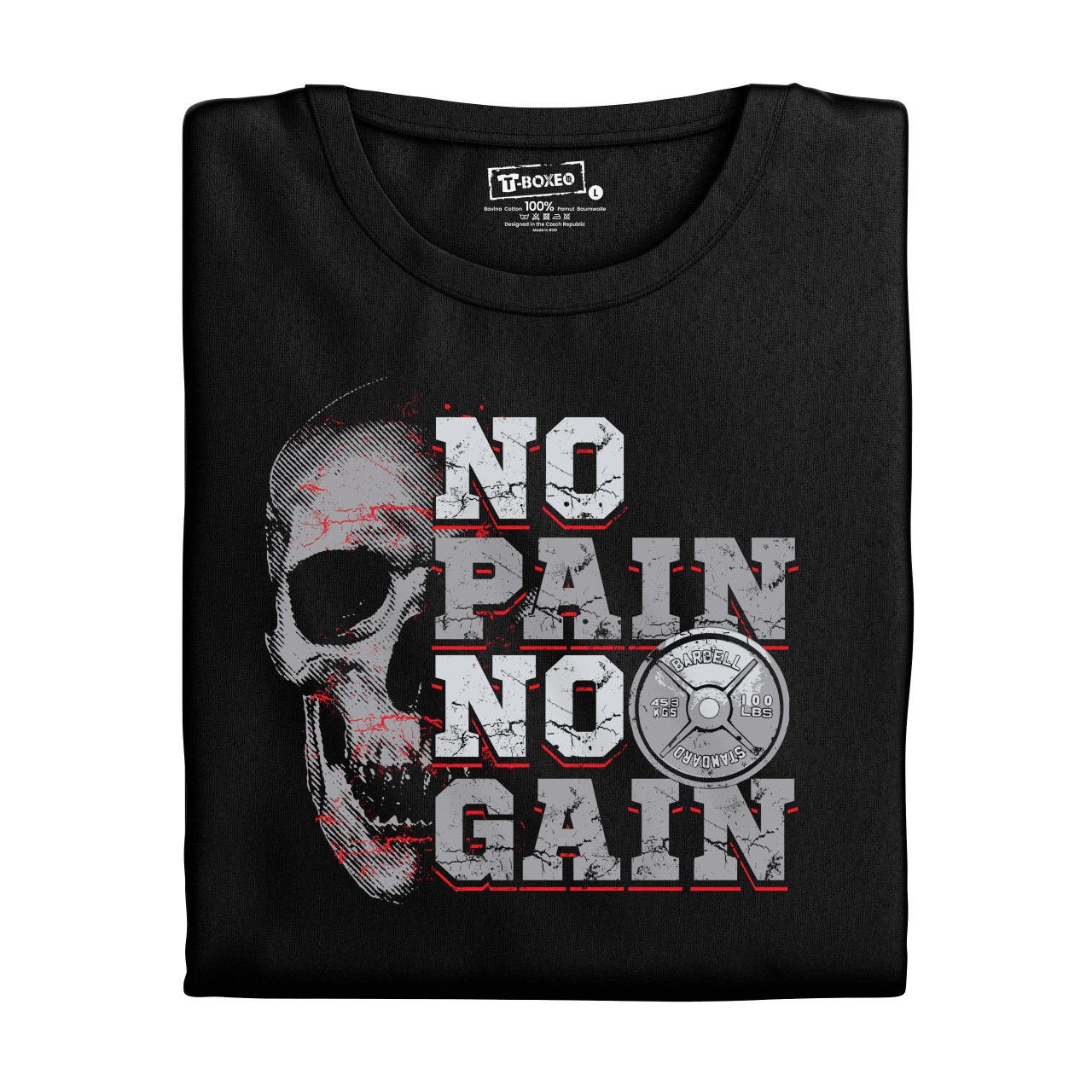 Pánské tričko s potiskem “No Pain, No Gain, s lebkou”