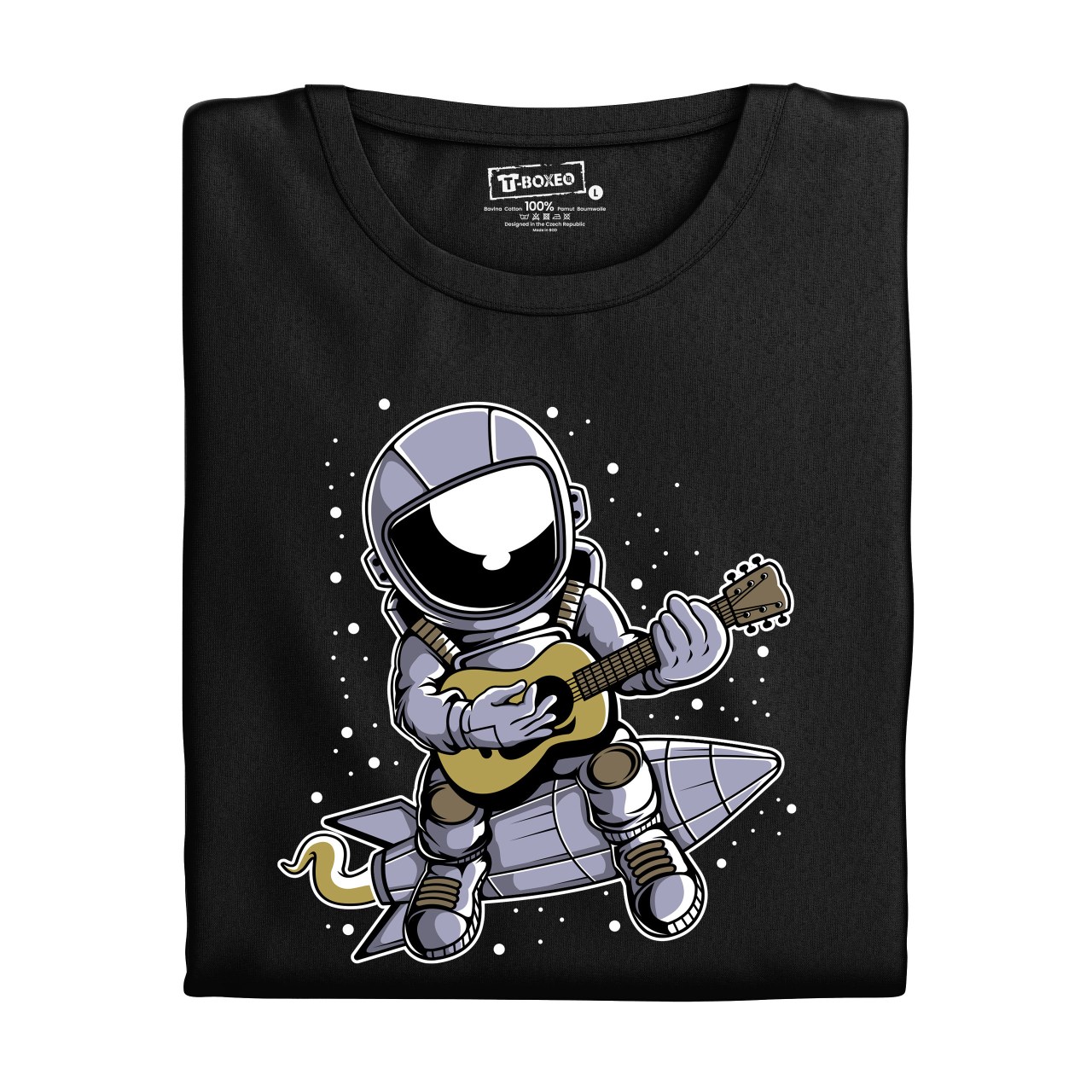 Pánské tričko s potiskem “Astronaut na raketě s kytarou”