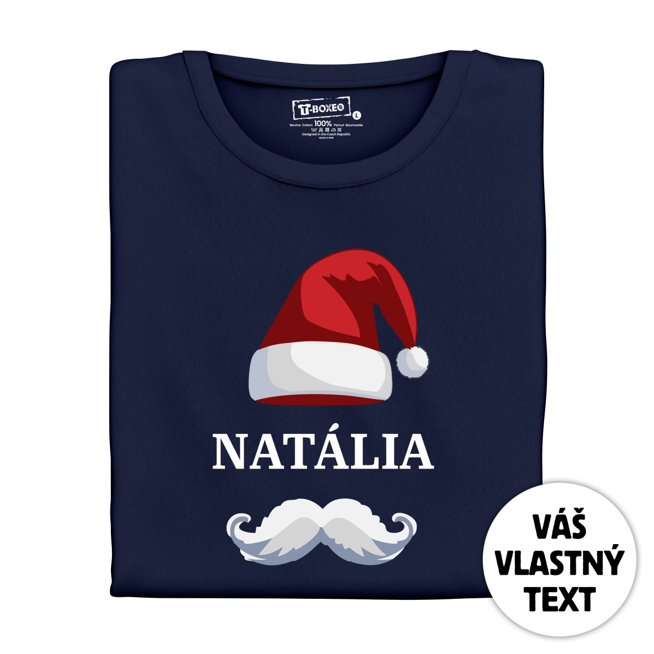 Dámské tričko s potiskem “Vánoční čepice s knírem” a jménem