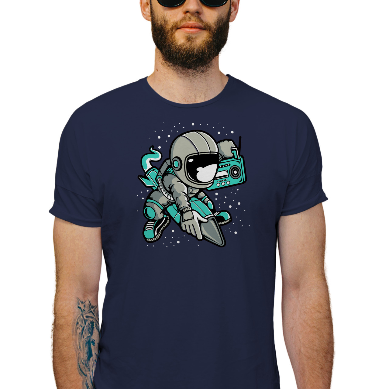 Pánské tričko s potiskem “Astronaut na raketě s rádiem”
