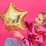Fóliový balónek - Zlatá hvězda 40cm Happy Birthday