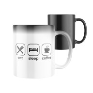 Magický keramický hrnek s potiskem Eat, sleep, coffee