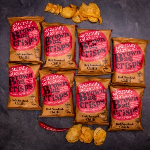 Chrumkavé, ručne vyrábané Brown Bag Crisps s príchuťou údeného chilli 40 g