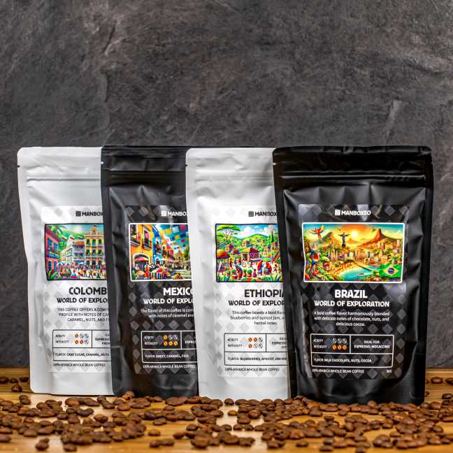 Výhodná sada káv z rodinných pražiarní - Kolumbia, Mexiko, Etiópia, Brazília