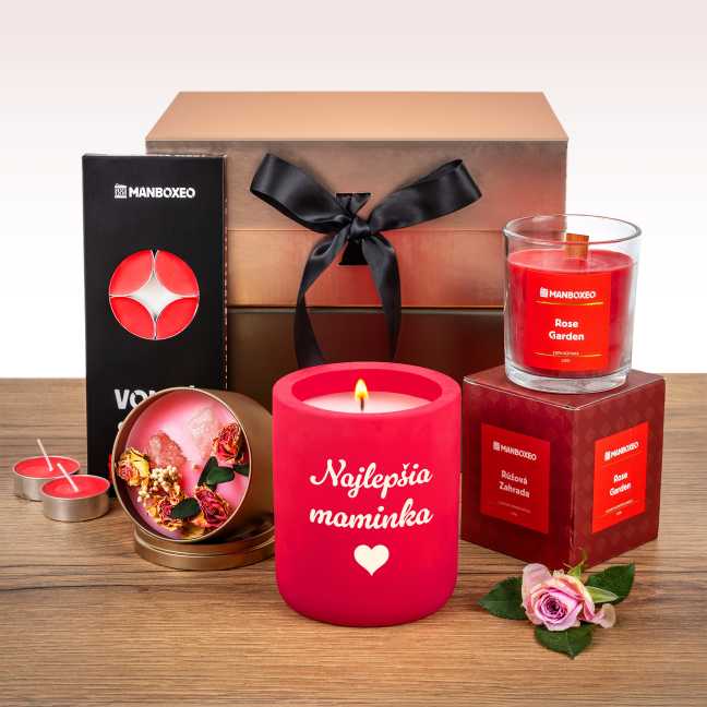 Giftboxeo pre mamičku plné sviečok - ruža + gravírovanie