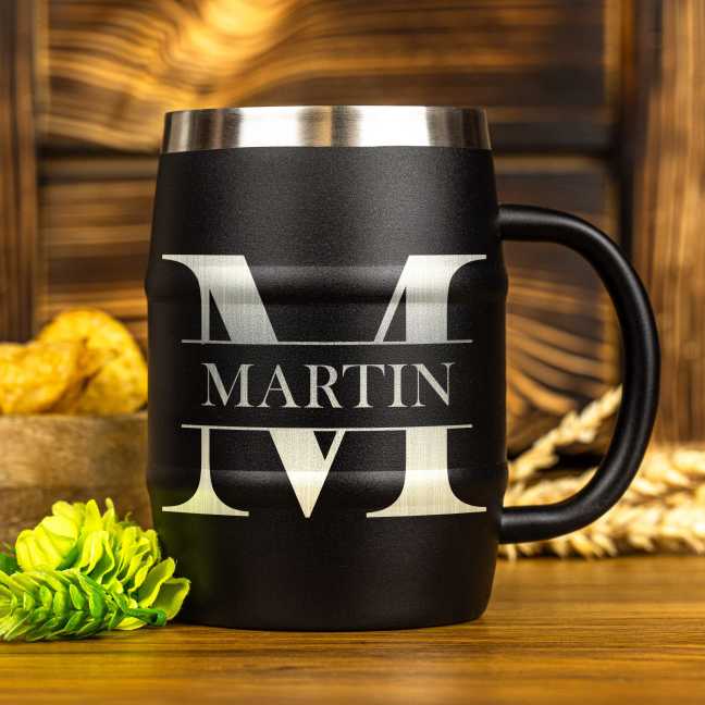 Čierny nerezový polliter s gravírovaním 