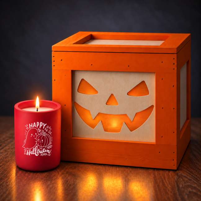Halloween debna prázdna + Cementová VONNÁ SVIEČKA v krabičke 300 g