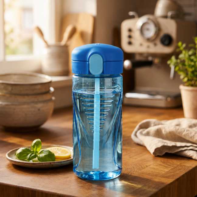 Fľaša Quick so slamkou 520 ml, modrá