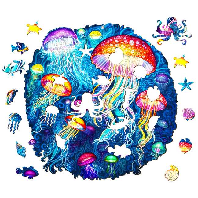 Drevené kreatívne puzzle - Farebné Medúzy