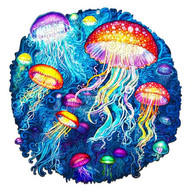 Drevené kreatívne puzzle - Farebné Medúzy