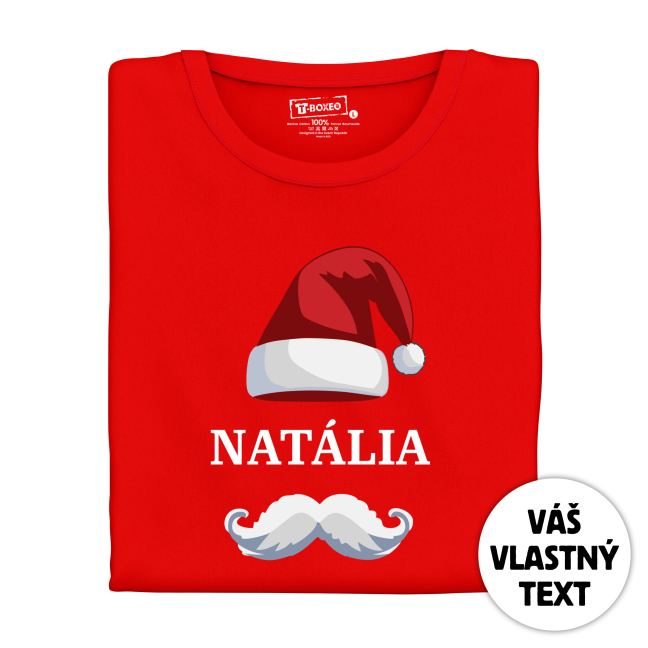 Dámske tričko s potlačou “Vianočná čiapka s fúzmi” a menom