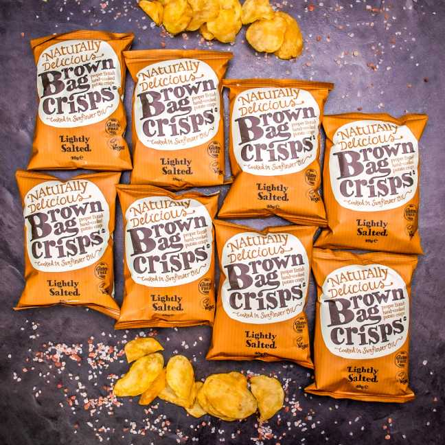 20× Chrumkavé, jemne solené a ručne vyrábané Brown Bag Crisps 40 g"