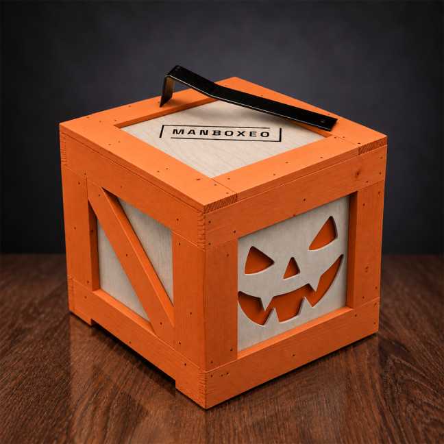 Prázdna oranžová Manboxeo debna Halloween (veľká + páčidlo)