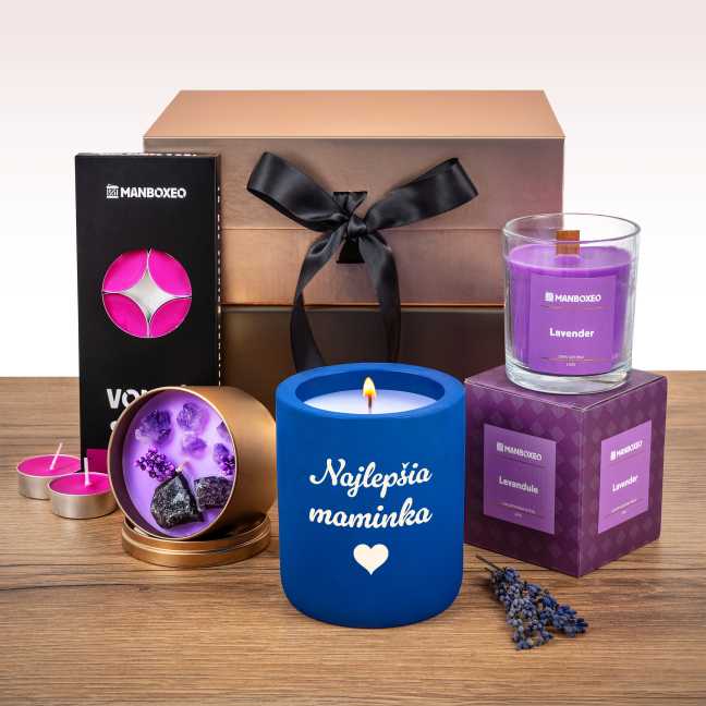 Giftboxeo pre mamičku plné sviečok – levanduľa + gravírovanie