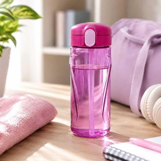 Fľaša Quick so slamkou 520 ml, ružová
