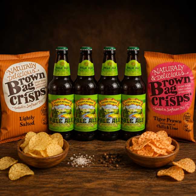 Výhodný set piva SIERRA NEVADA s chipsami Brown Bag Crisps