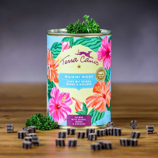Terra Canis Flower Menu Waikiki Woof Konzerva Losos s quinoou, mangom a ibištekom 400 g
