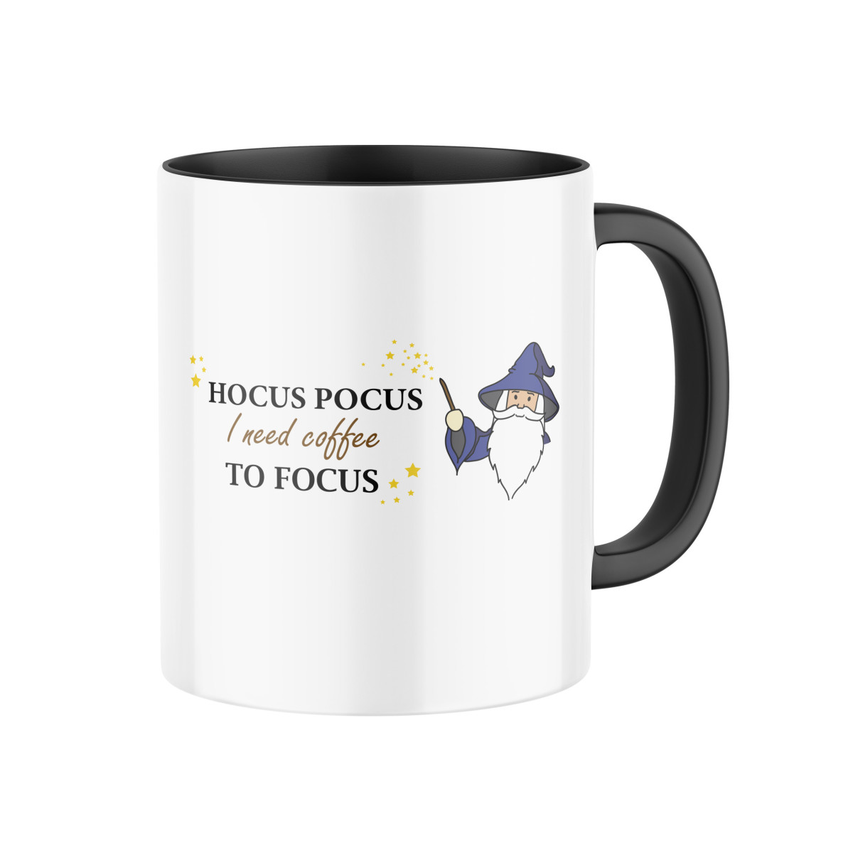 2+1 | Keramický hrnček s potlačou Hocus pocus, I need coffee to focus | Darček pre mužov, ženu k narodeninám, sviatku, výročie | vtipný darček s potla