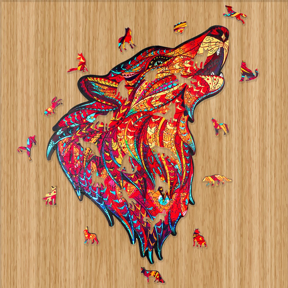 Drevené kreatívne puzzle Červený vlk | Drevené 3d puzzle, jigsaw puzzle | darček pre chlapcov, dievčatá, mužov, ženy, deti, k narodeninám, sviatku