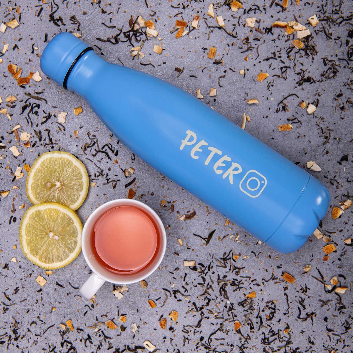 Termoska z nerezovej ocele - svetlo modrá s gravírovaním 350 ml | Originálny darček s menom, iniciály k narodeninám, sviatku, výročie | personalizovan
