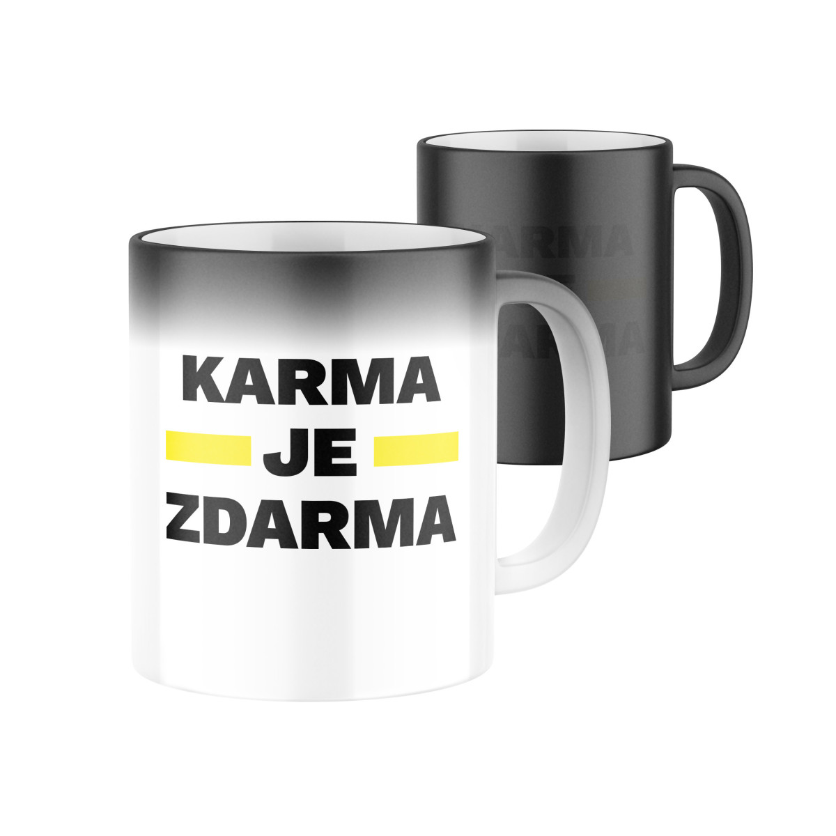 2+1 | Magický keramický hrnček s potlačou Karma je zdarma | Darček pre mužov, ženu k narodeninám, sviatku, výročie | vtipný darček s potlačou | fotoda