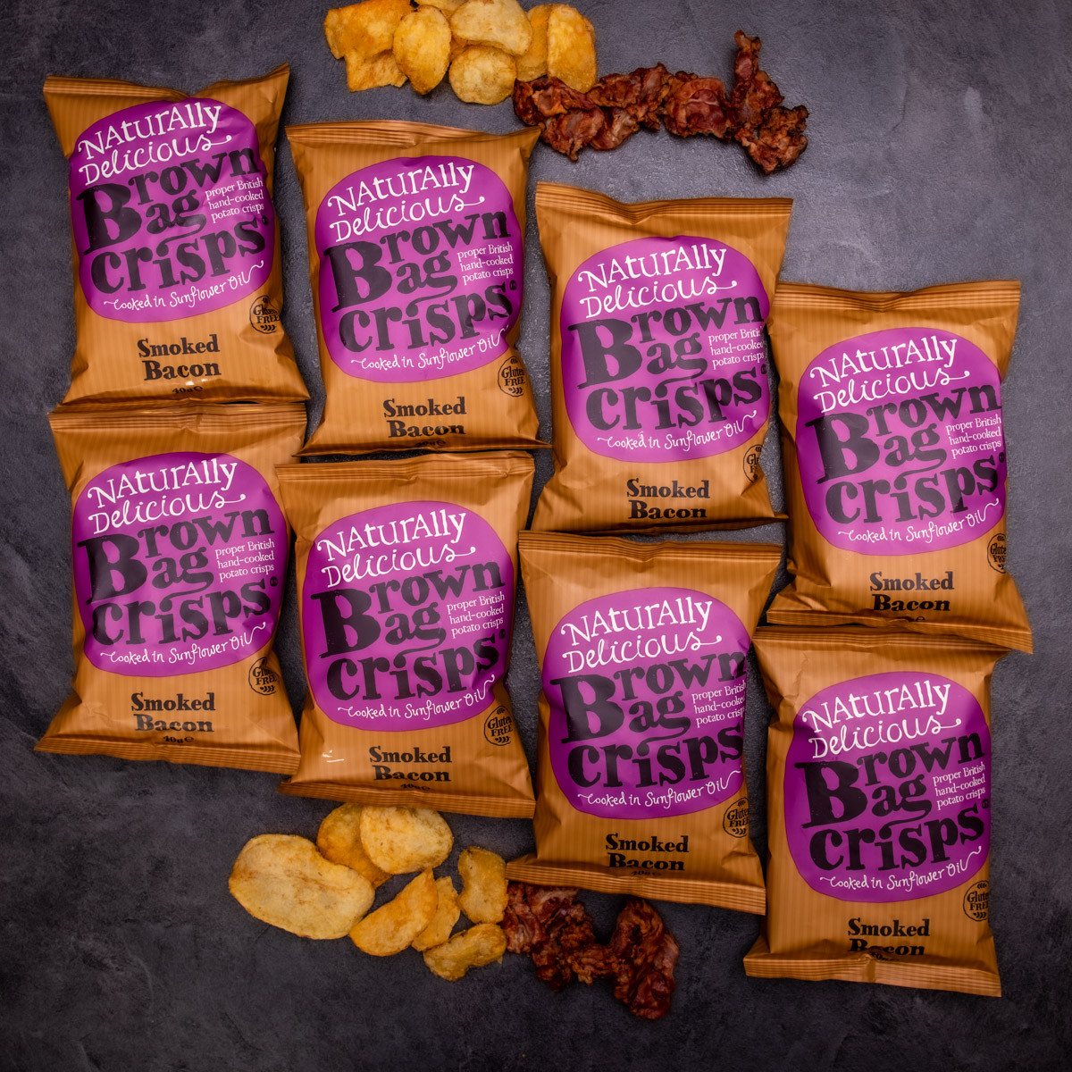 20× Chrumkavé, ručne vyrábané Brown Bag Crisps s údenou slaninou 40 g