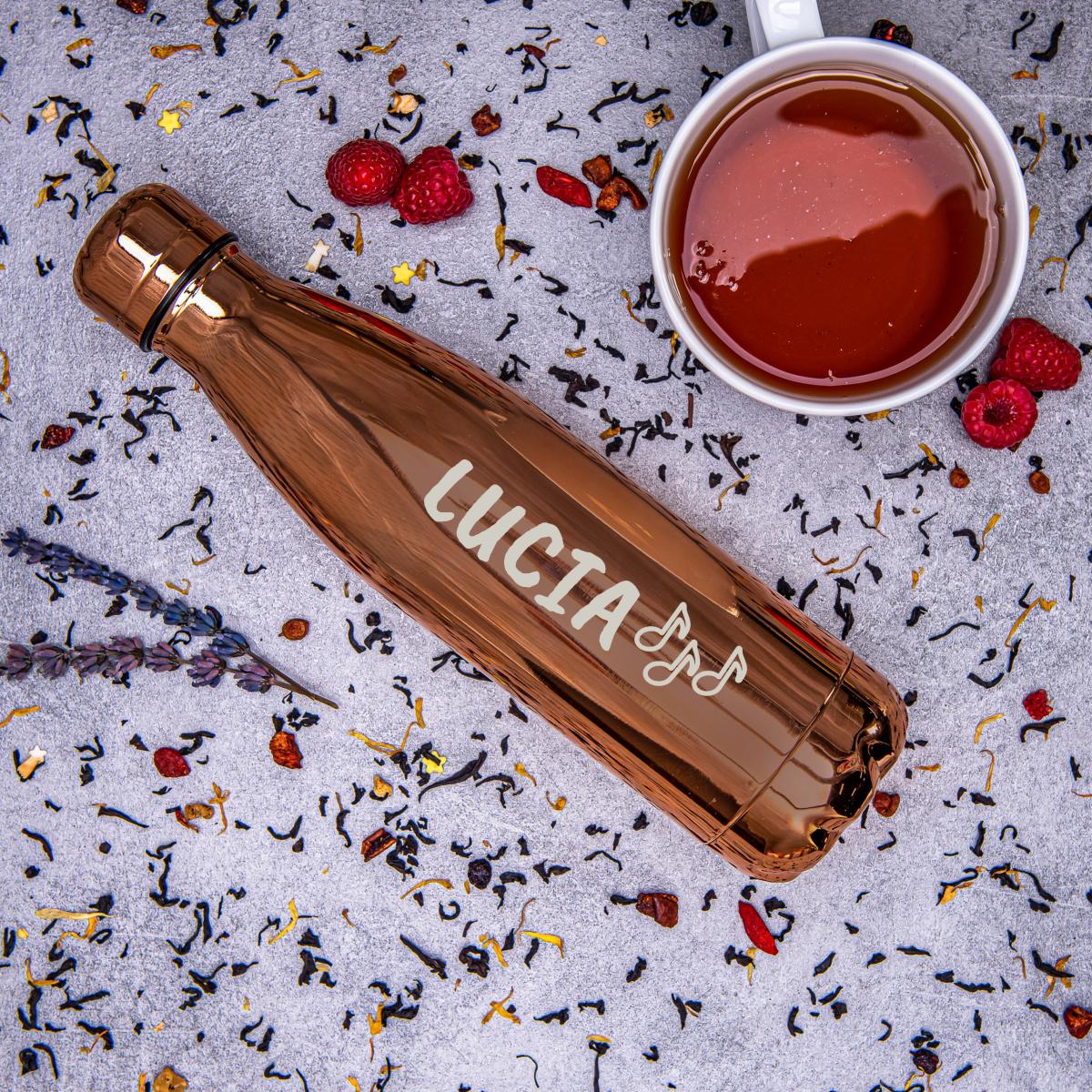 Termoska z nerezovej ocele - rose gold s gravírovaním | Originálny darček s menom, iniciály k narodeninám, sviatku, výročie | personalizovaný darček p