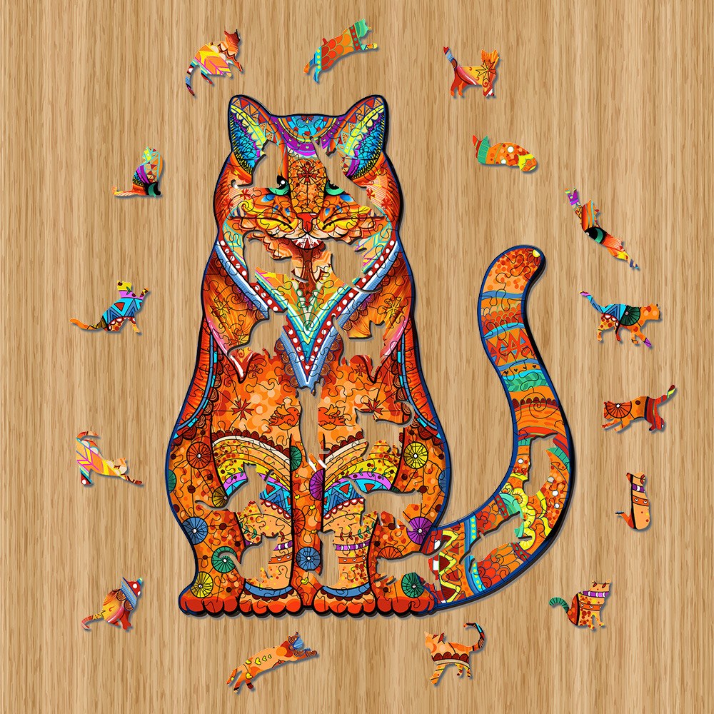 Drevené kreatívne puzzle Mačka | Drevené 3d puzzle, jigsaw puzzle | darček pre chlapcov, dievčatá, mužov, ženy, deti, k narodeninám, sviatku