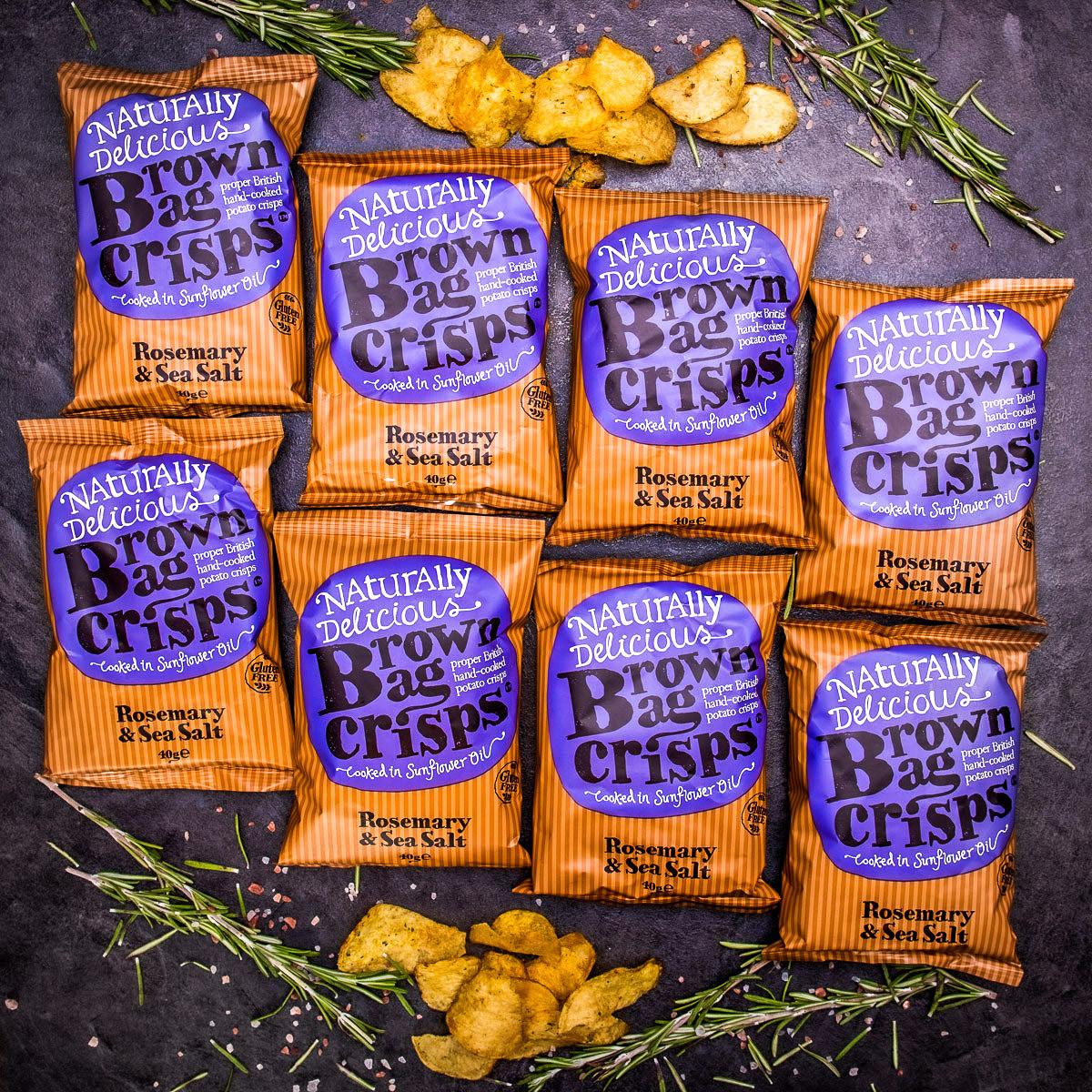 20× Chrumkavé, ručne vyrábané Brown Bag Crisps s rozmarínom a morskou soľou 40 g