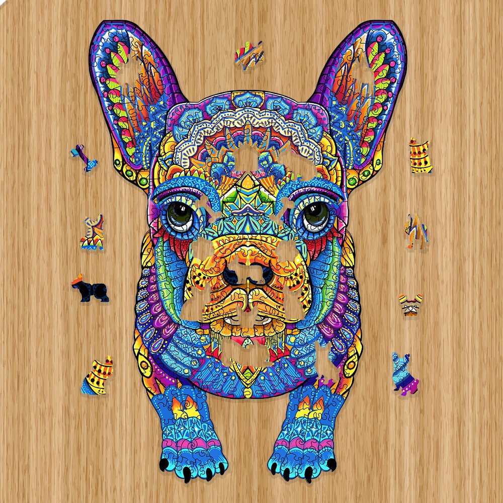 Drevené kreatívne puzzle Francúzsky buldoček | Drevené 3d puzzle, jigsaw puzzle | darček pre chlapcov, dievčatá, mužov, ženy, deti, k narodeninám, svi