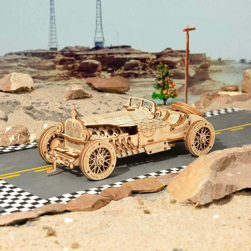 Drevený model retro závodného automobilu | Drevená stavebnica, 3d puzzle | darček pre chlapcov, dievčatá, mužov, ženy, deti, k narodeninám, sviatku