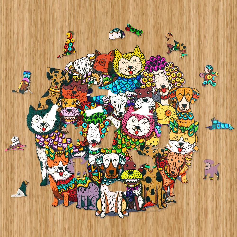 Drevené kreatívne puzzle Psy | Drevené 3d puzzle, jigsaw puzzle | darček pre chlapcov, dievčatá, mužov, ženy, deti, k narodeninám, sviatku