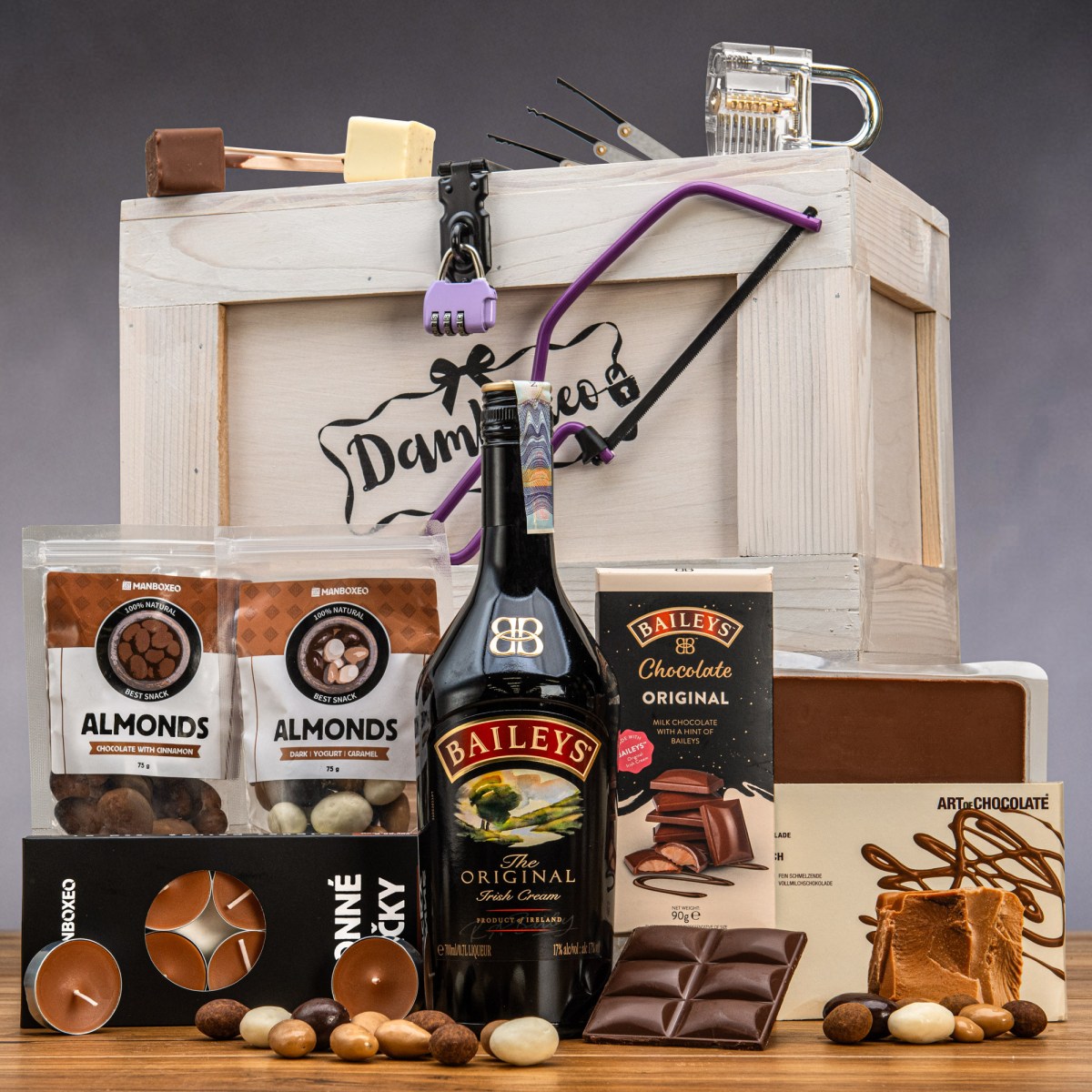 Darčeková Truhlica s Baileys | Darček pro mamu, ženu, kamaratku, babku | Darček k narodeninám | Darčekový mystery box, kôš