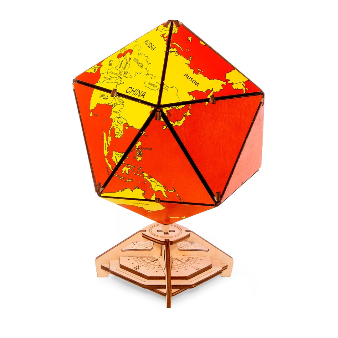 Drevená stavebnica dvadsaťstenného glóbusu - červená | Drevená stavebnica, 3d puzzle | darček pre chlapcov, dievčatá, mužov, ženy, deti, k narodeninám