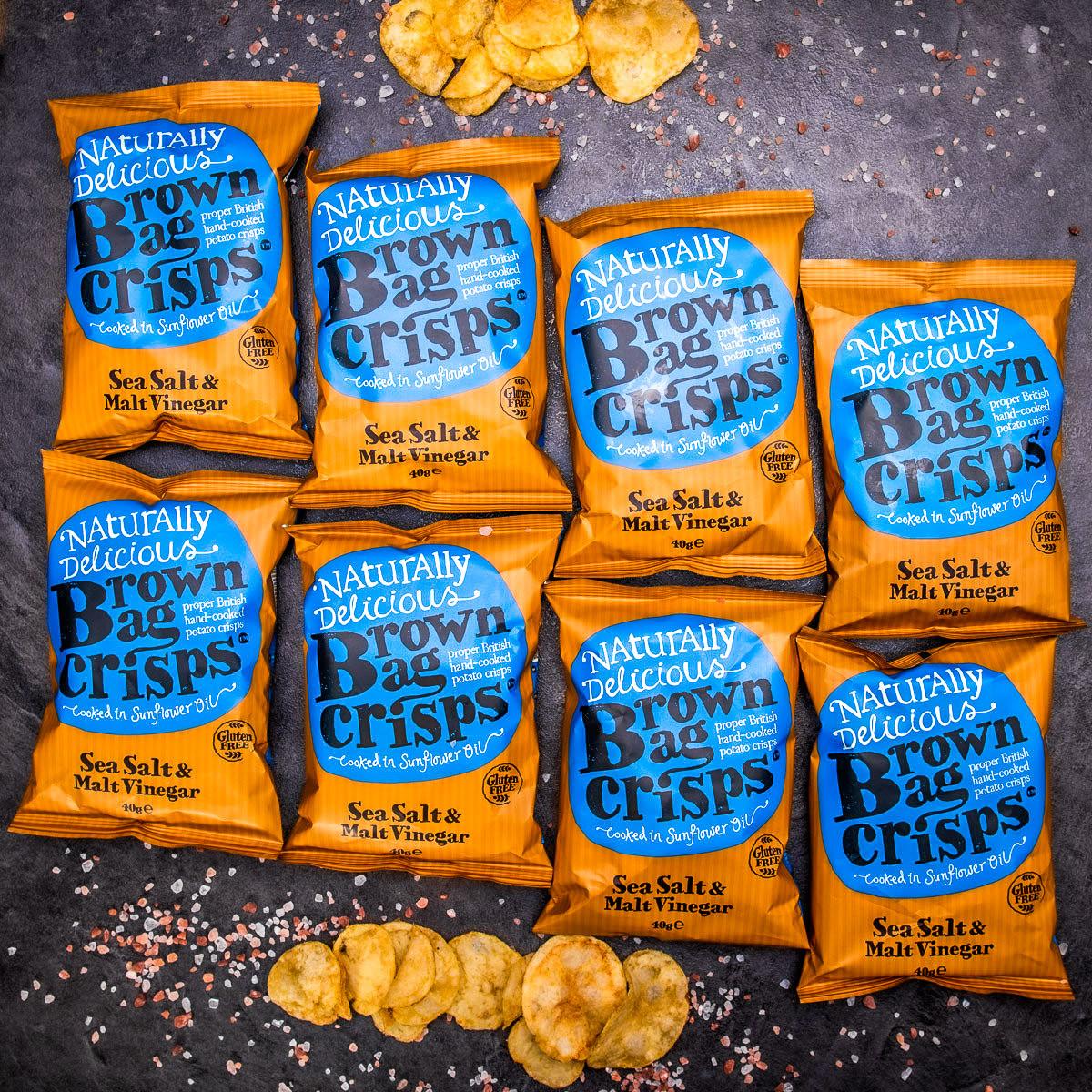 20× Chrumkavé, ručne vyrábané Brown Bag Crisps s morskou soľou a octom 40 g