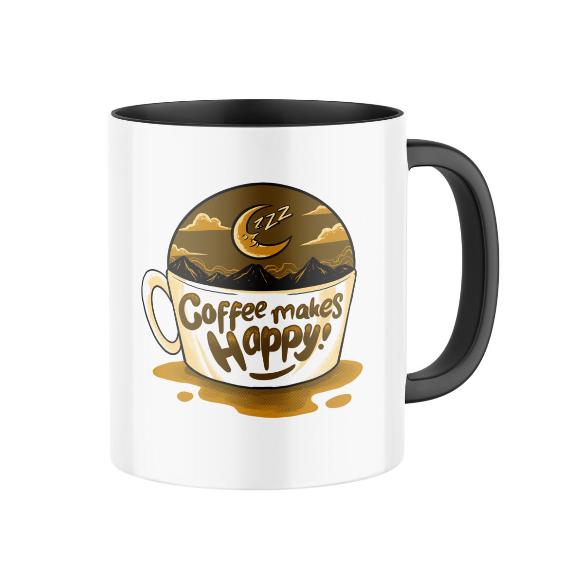 2+1 | Keramický hrnek s potiskem Coffee makes me happy | Darček pre mužov, ženu k narodeninám, sviatku, výročie | vtipný darček s potlačou | fotodarče
