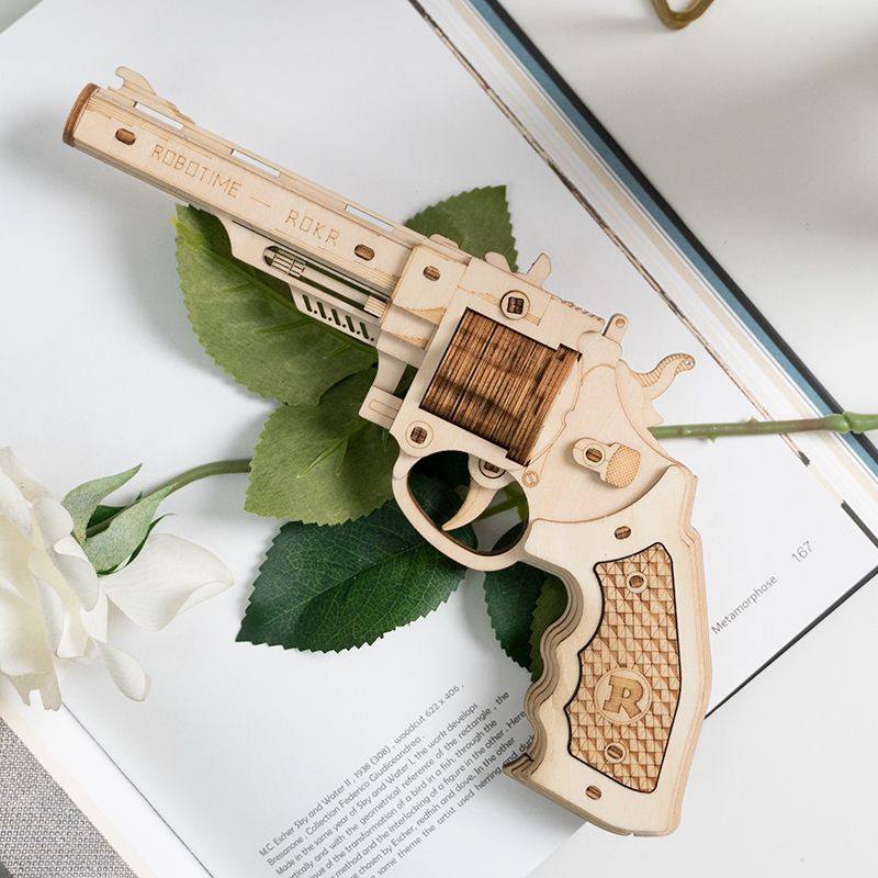 Drevený skladací revolver | Drevená stavebnica, 3d puzzle | darček pre chlapcov, dievčatá, mužov, ženy, deti, k narodeninám, sviatku