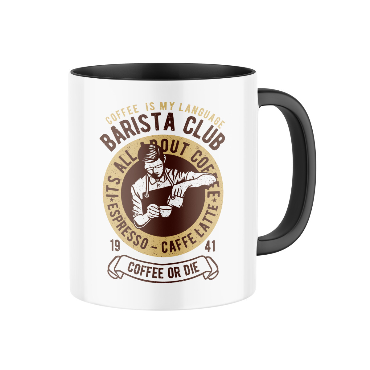 2+1 | Keramický hrnček s potlačou Barista club | Darček pre mužov, ženu k narodeninám, sviatku, výročie | vtipný darček s potlačou | fotodarček