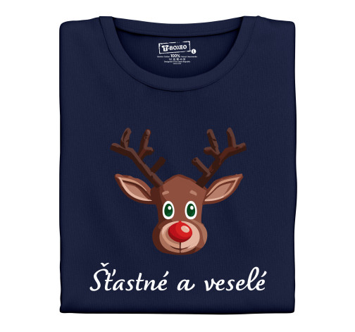 E-shop Pánske tričko s potlačou "Vianočný sobík hnedý - šťastné a veselé"